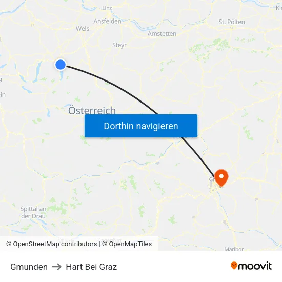 Gmunden to Hart Bei Graz map