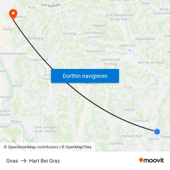 Gnas to Hart Bei Graz map