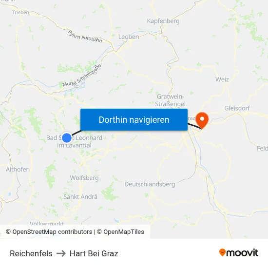 Reichenfels to Hart Bei Graz map