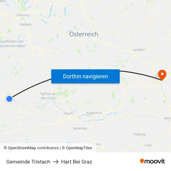 Gemeinde Tristach to Hart Bei Graz map