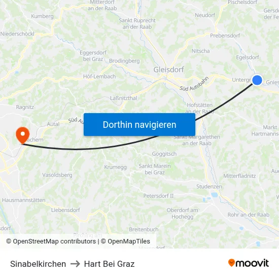 Sinabelkirchen to Hart Bei Graz map