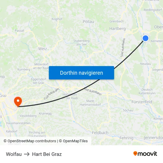 Wolfau to Hart Bei Graz map