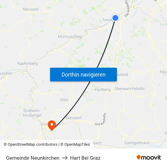 Gemeinde Neunkirchen to Hart Bei Graz map