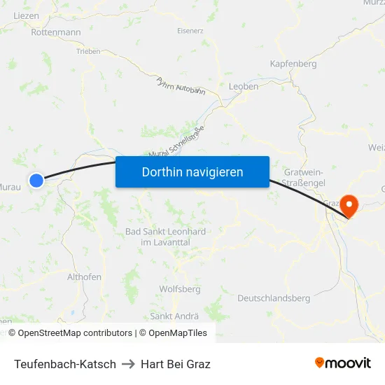Teufenbach-Katsch to Hart Bei Graz map