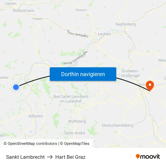 Sankt Lambrecht to Hart Bei Graz map