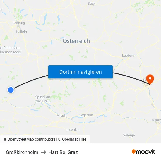 Großkirchheim to Hart Bei Graz map