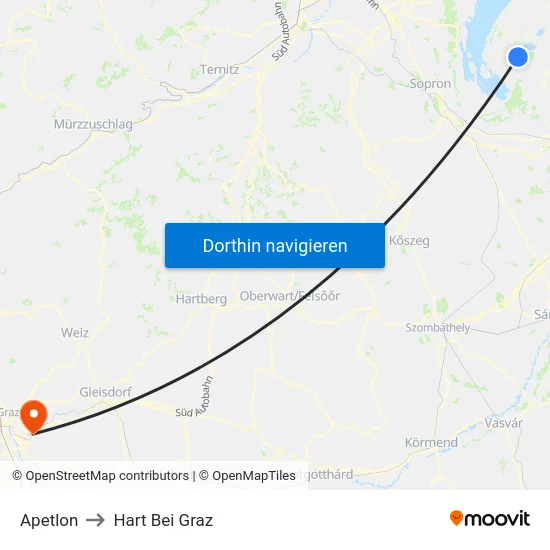 Apetlon to Hart Bei Graz map