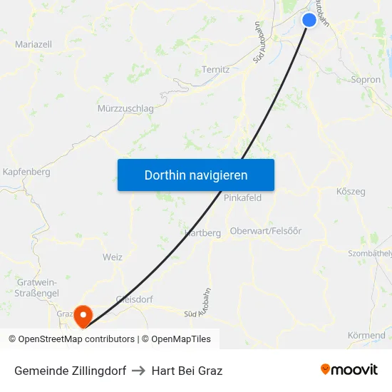 Gemeinde Zillingdorf to Hart Bei Graz map