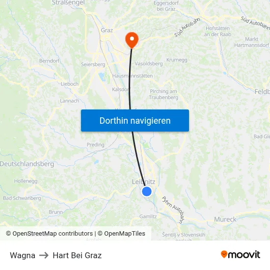 Wagna to Hart Bei Graz map