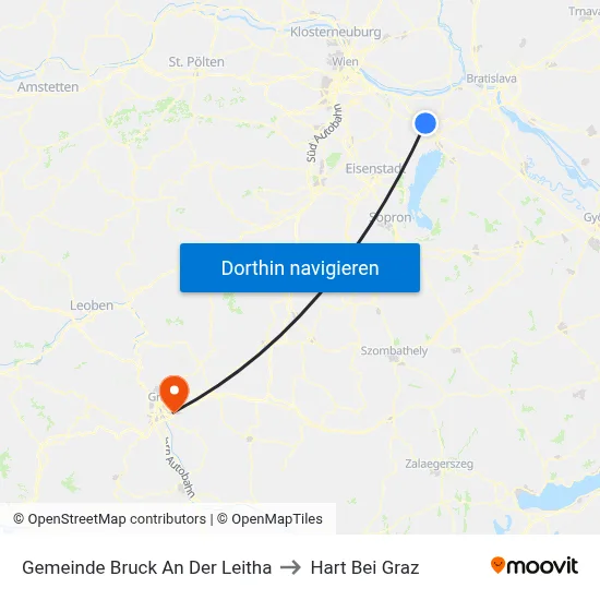 Gemeinde Bruck An Der Leitha to Hart Bei Graz map