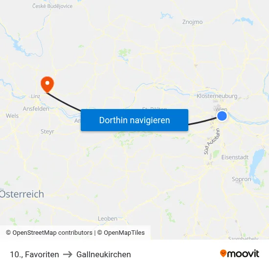 10., Favoriten to Gallneukirchen map