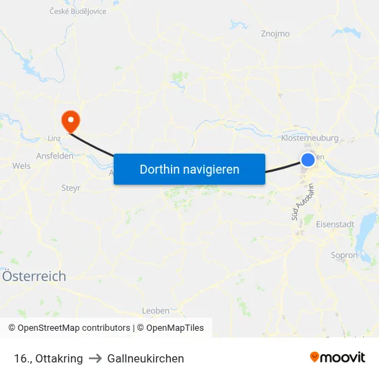 16., Ottakring to Gallneukirchen map