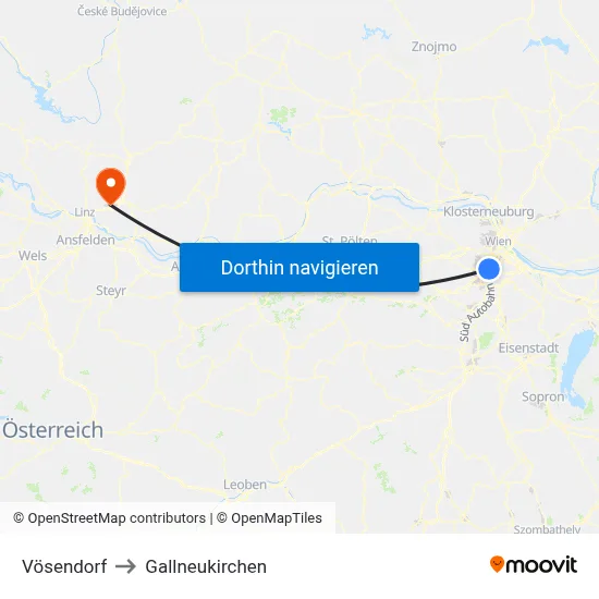 Vösendorf to Gallneukirchen map