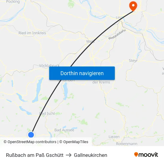 Rußbach am Paß Gschütt to Gallneukirchen map