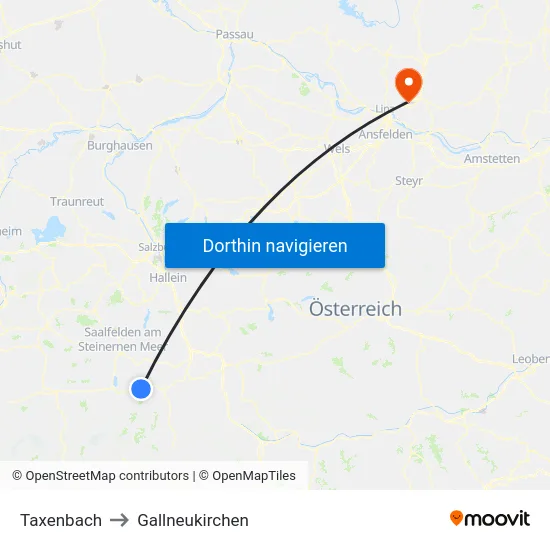 Taxenbach to Gallneukirchen map