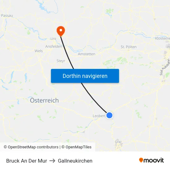 Bruck An Der Mur to Gallneukirchen map