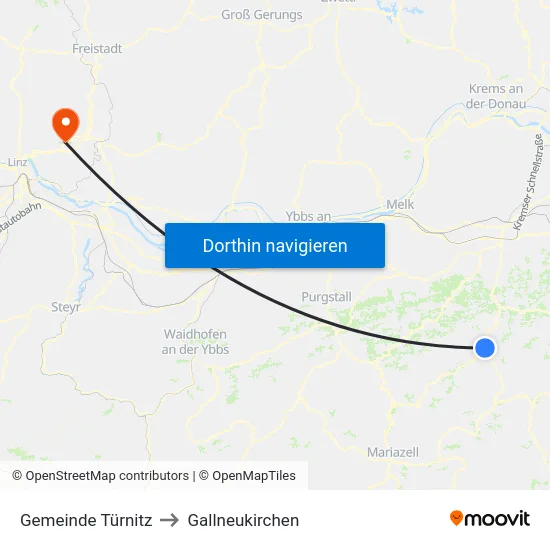 Gemeinde Türnitz to Gallneukirchen map