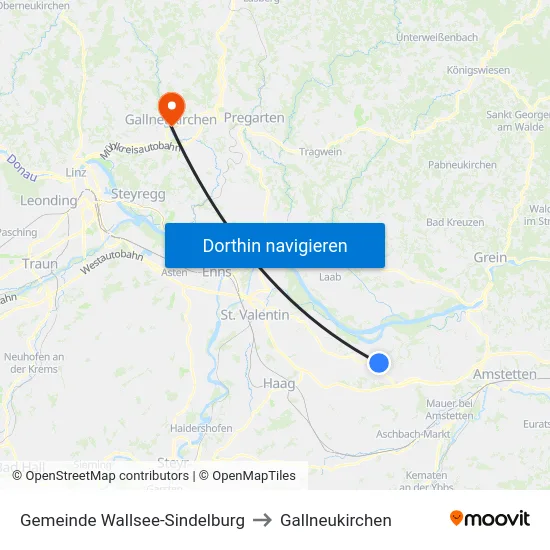 Gemeinde Wallsee-Sindelburg to Gallneukirchen map