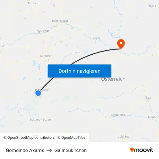 Gemeinde Axams to Gallneukirchen map