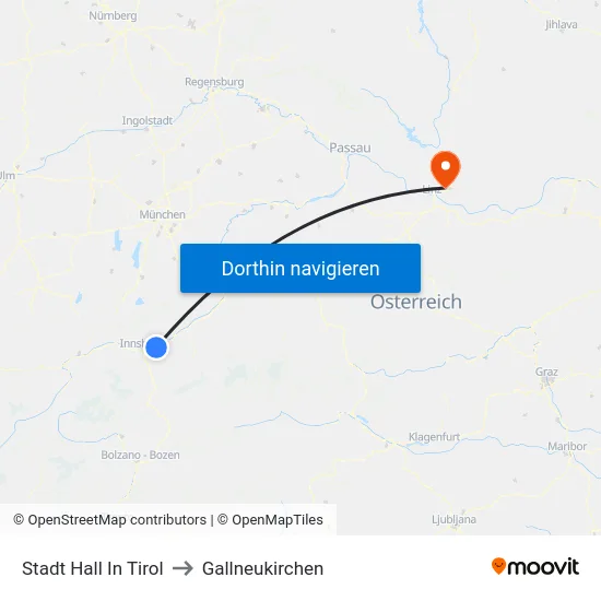Stadt Hall In Tirol to Gallneukirchen map