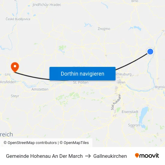 Gemeinde Hohenau An Der March to Gallneukirchen map