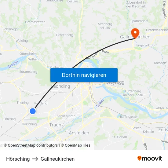 Hörsching to Gallneukirchen map