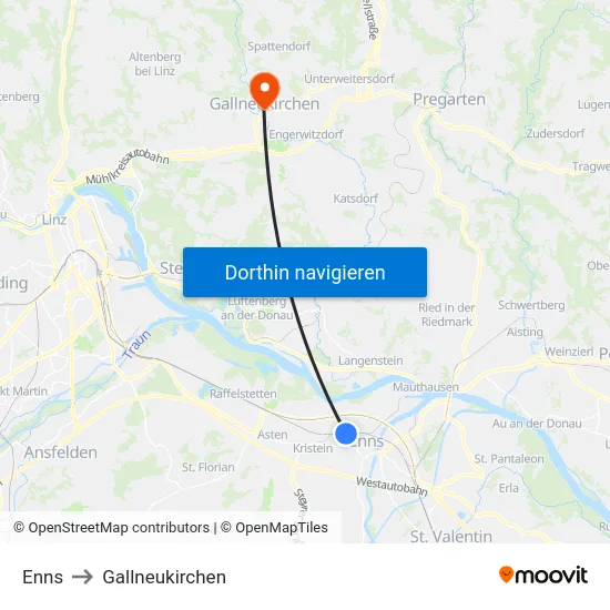 Enns to Gallneukirchen map