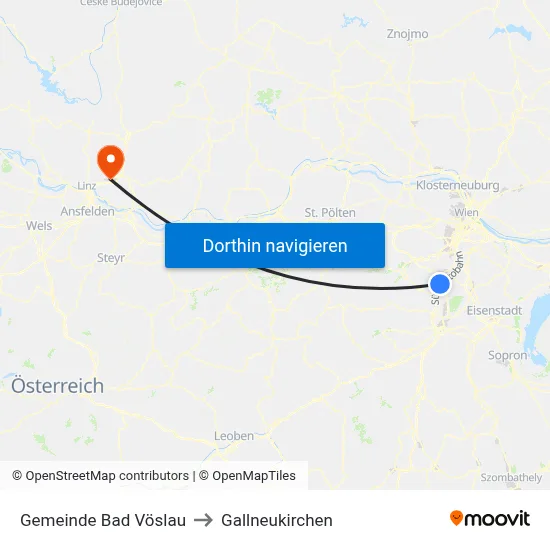Gemeinde Bad Vöslau to Gallneukirchen map