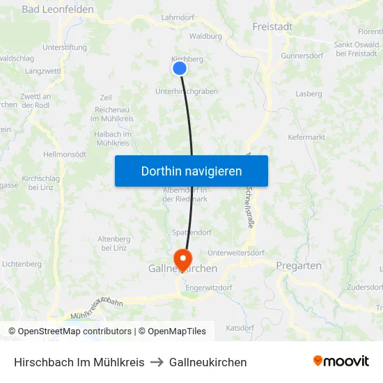 Hirschbach Im Mühlkreis to Gallneukirchen map