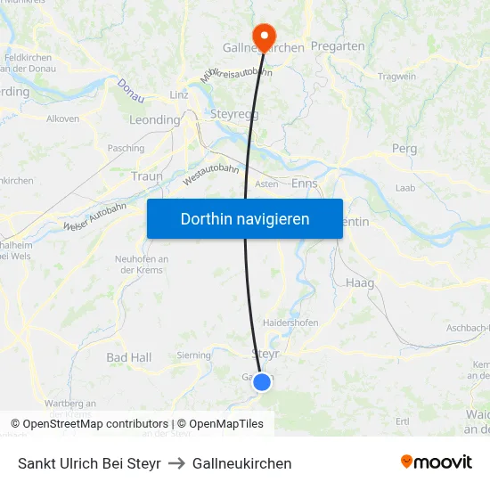 Sankt Ulrich Bei Steyr to Gallneukirchen map