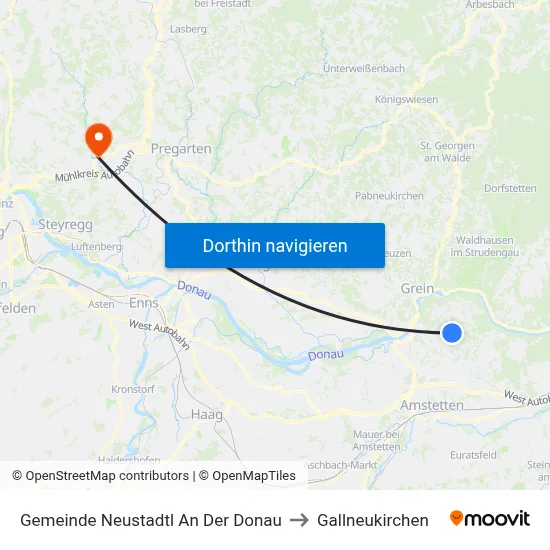 Gemeinde Neustadtl An Der Donau to Gallneukirchen map