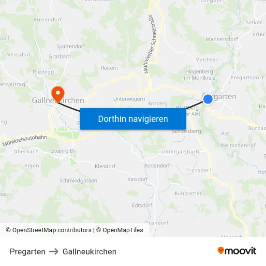 Pregarten to Gallneukirchen map