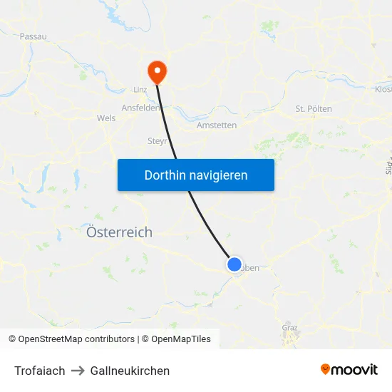Trofaiach to Gallneukirchen map