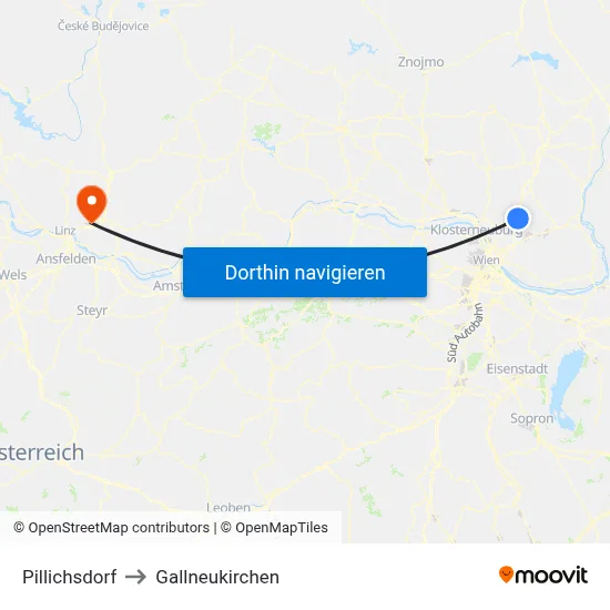 Pillichsdorf to Gallneukirchen map