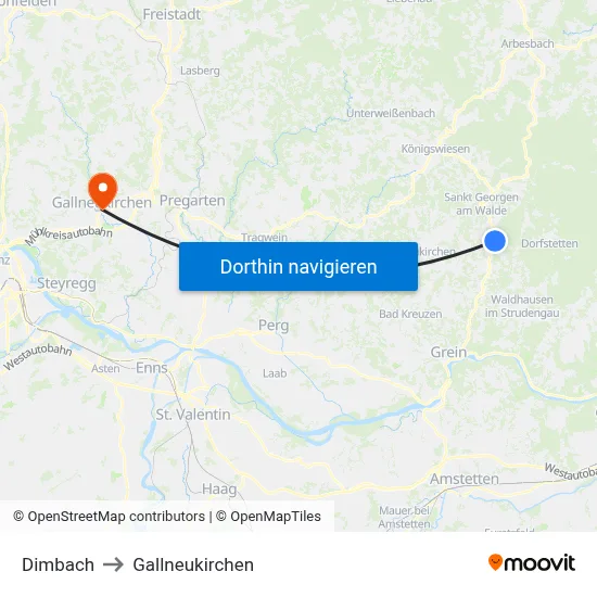 Dimbach to Gallneukirchen map