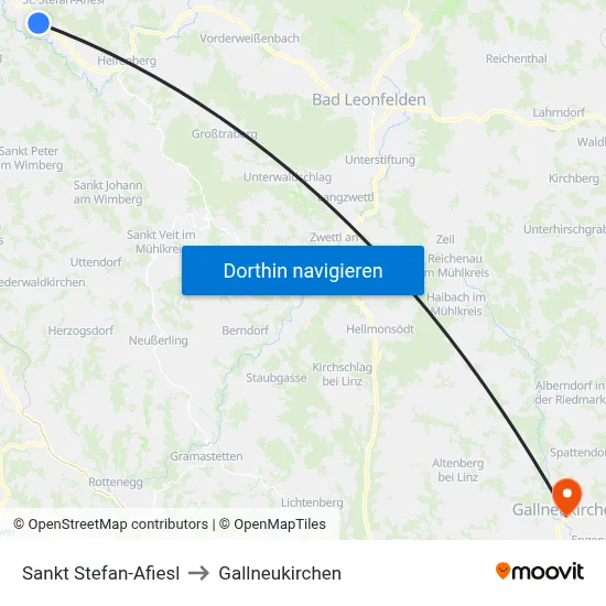 Sankt Stefan-Afiesl to Gallneukirchen map
