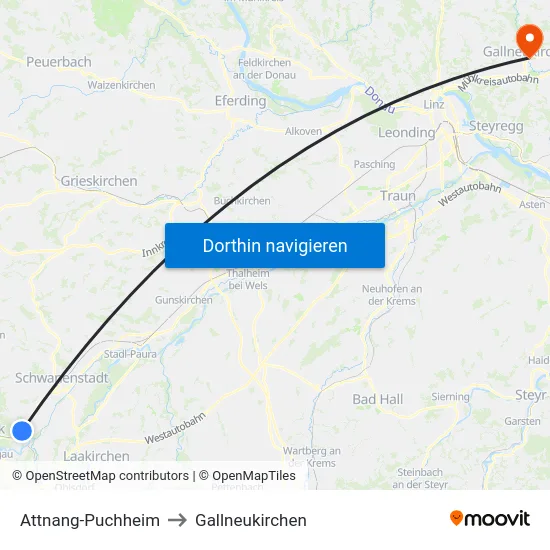 Attnang-Puchheim to Gallneukirchen map