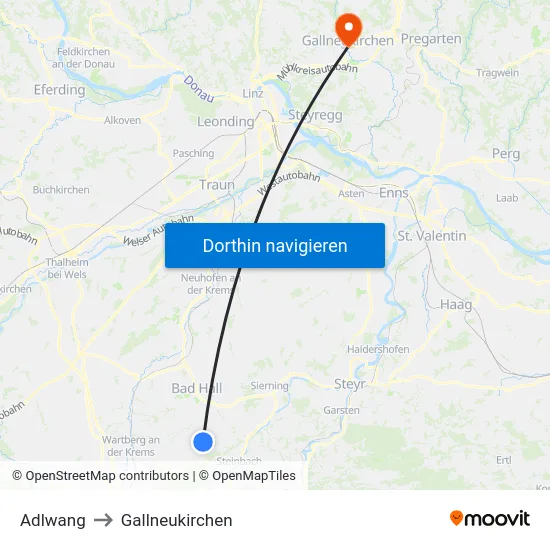 Adlwang to Gallneukirchen map