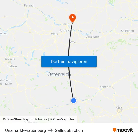 Unzmarkt-Frauenburg to Gallneukirchen map