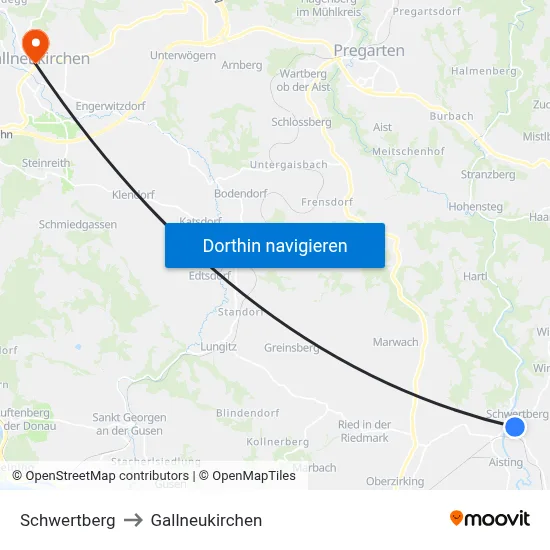 Schwertberg to Gallneukirchen map