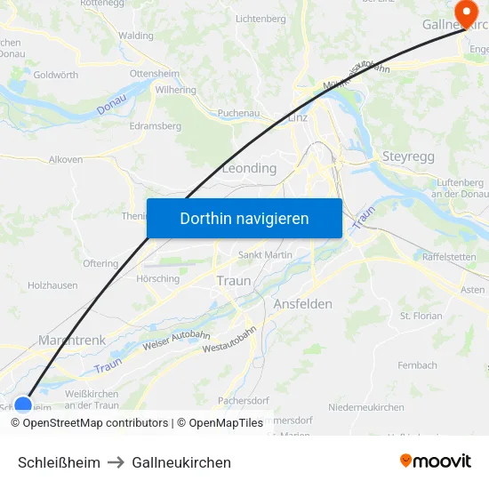 Schleißheim to Gallneukirchen map
