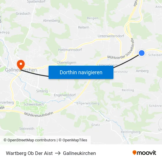 Wartberg Ob Der Aist to Gallneukirchen map