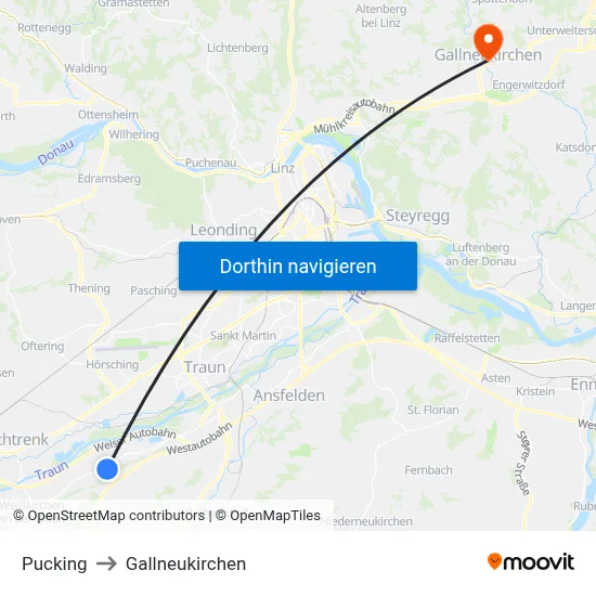 Pucking to Gallneukirchen map