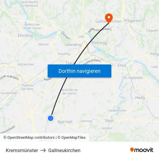 Kremsmünster to Gallneukirchen map