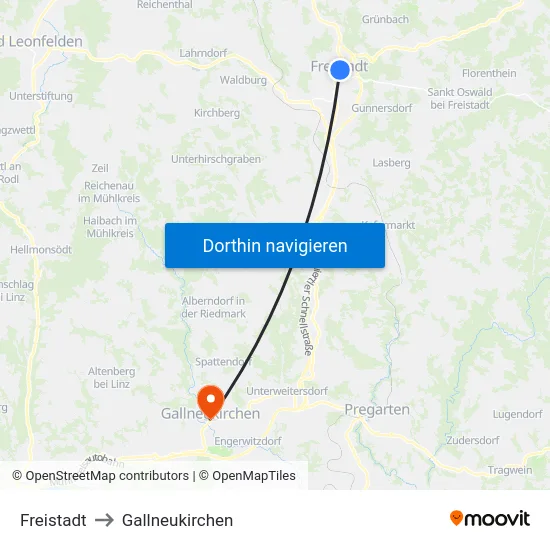 Freistadt to Gallneukirchen map
