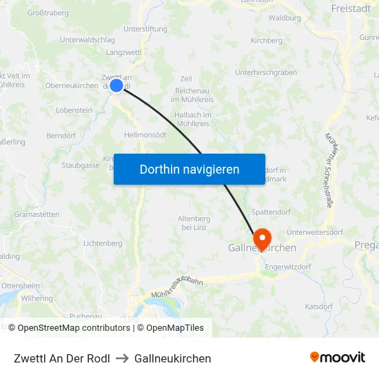 Zwettl An Der Rodl to Gallneukirchen map