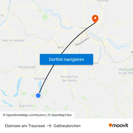 Ebensee am Traunsee to Gallneukirchen map