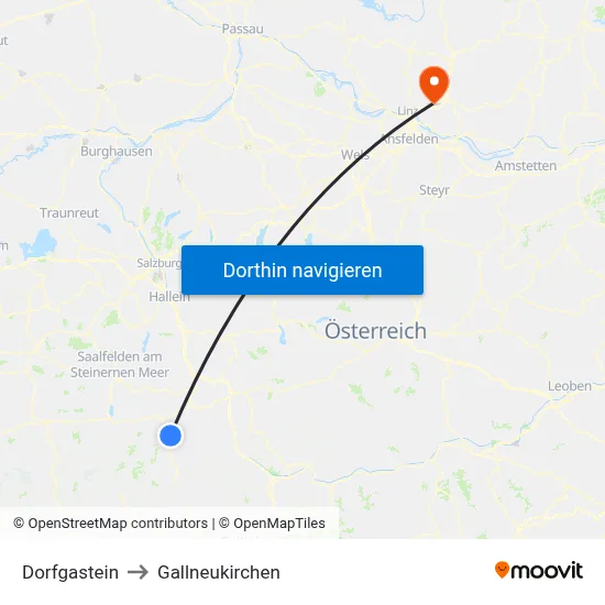 Dorfgastein to Gallneukirchen map