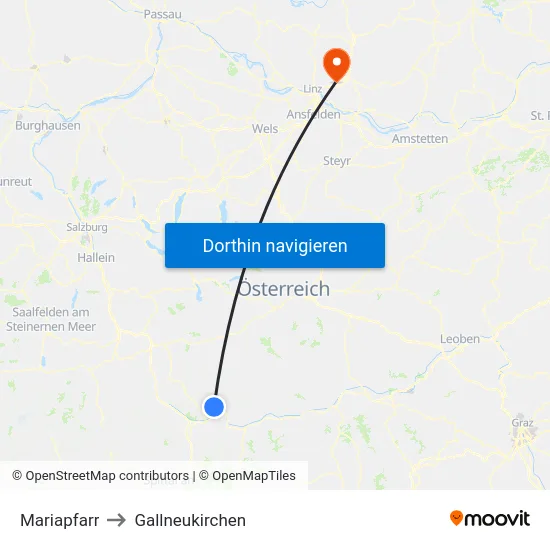 Mariapfarr to Gallneukirchen map
