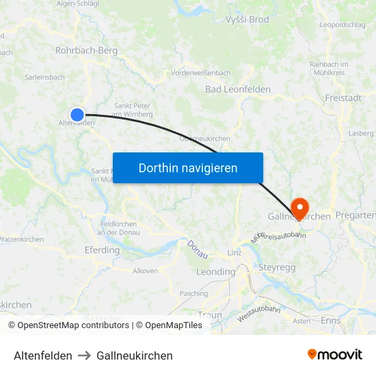 Altenfelden to Gallneukirchen map